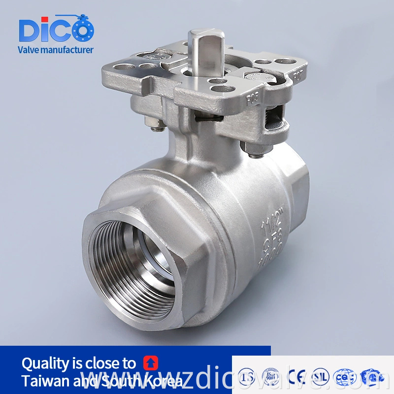 Wenzhou China Inversión Casting CF8/CF8M con ISO5211 Pad Tornillo End 2 PC Ball Valve